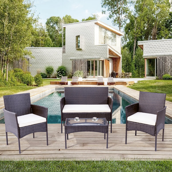 Marlow Home Co. 4-Sitzer Lounge-Set Zinnia aus Rattan | Wayfair.de